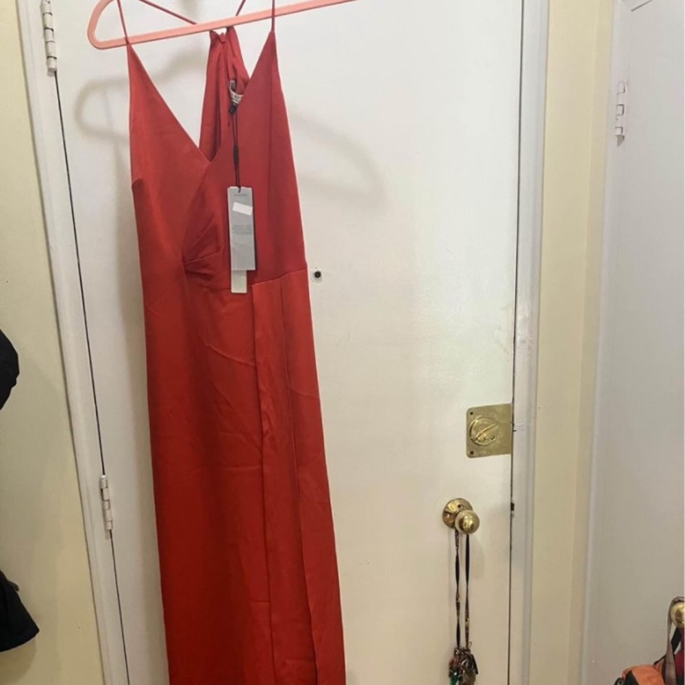 Halston Heritage Satin-Backed Crepe Gown With Sash BNWT